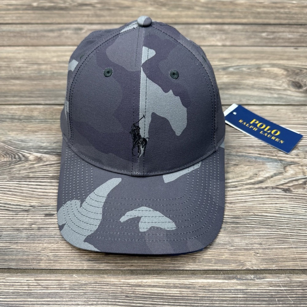 Polo Ralph Lauren Stretch Twill Camo Performance Ball Cap Hat Black Gray NWT C